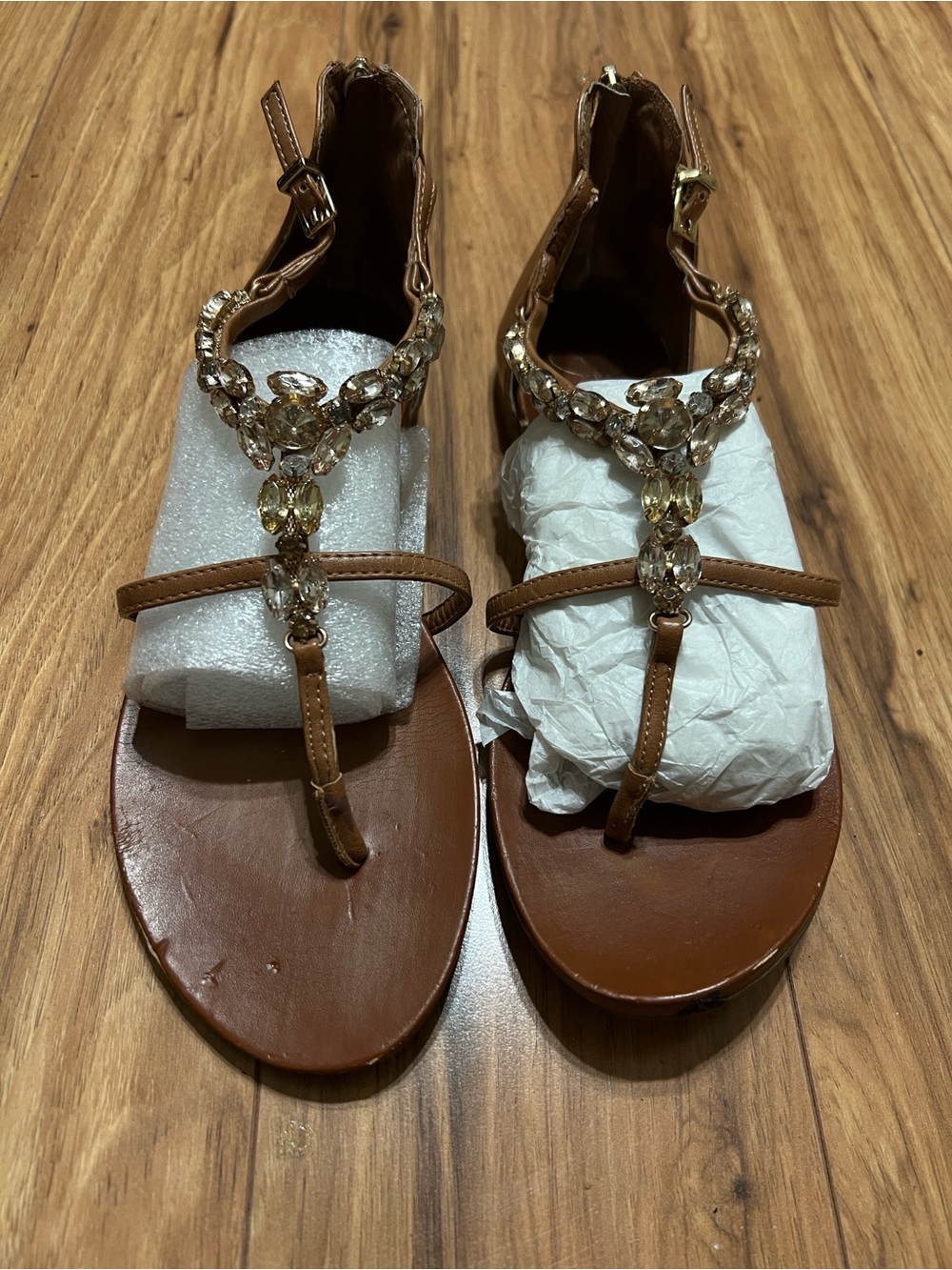 Jessica Simpson Brown Jeweled T-Strap Sandals